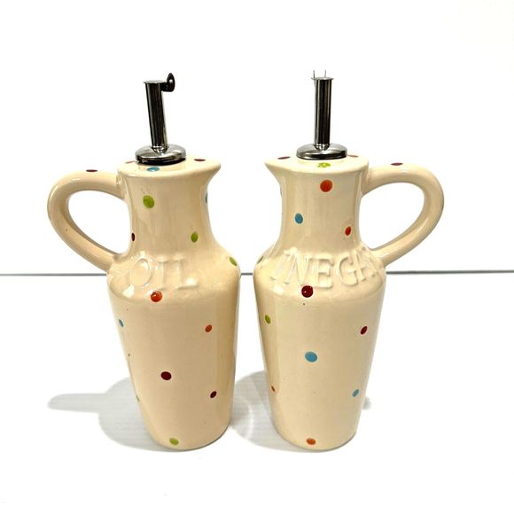 Temp-tations Temptations By Tara Polka Dot 5 pc Condiment Set Oil Vinegar Salt - Picture 3 of 15